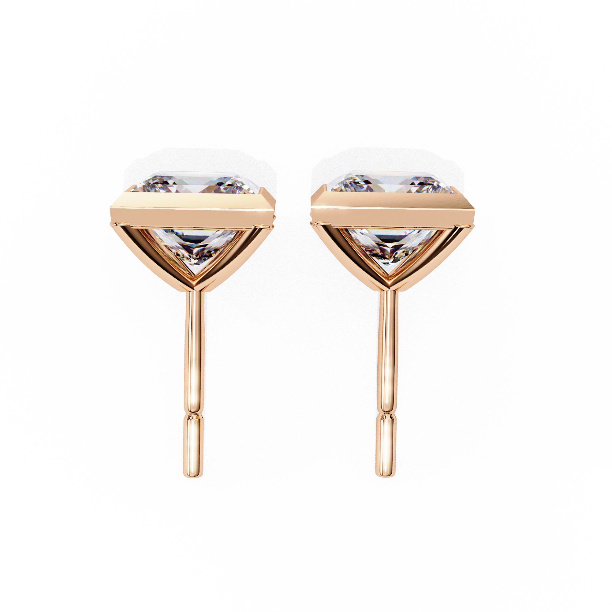 1.77ct Princess Cut Diamond Studs in Bezel Set – H VS1
